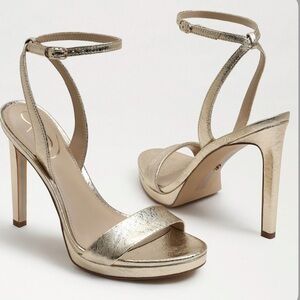 Sam Edelman Jade Gold Ankle Strap Heels Size 10 Medium NIB